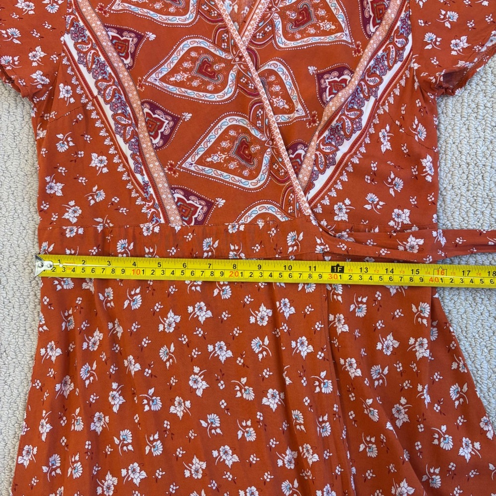 Bohemian‎ Floral Wrap Maxi Dress, Size Large Rust Orange Paisley Hippie Prairie - Picture 10 of 16